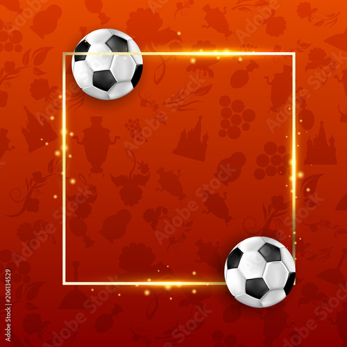 Red Russia world cup football background with balls.