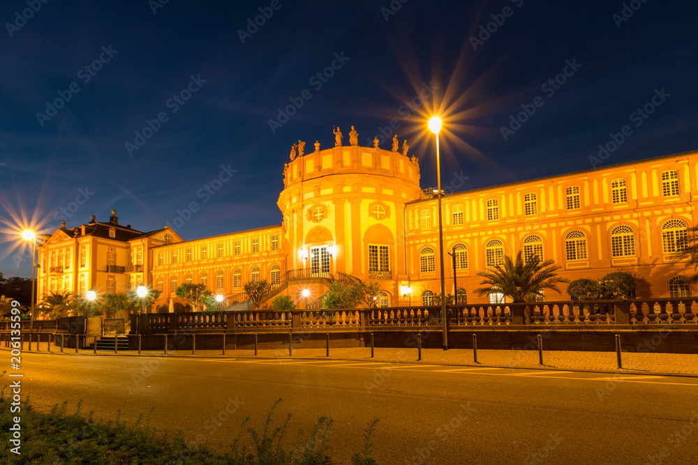 Biebrich Castle in the German city of Wiesbaden at night