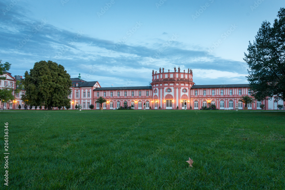 Biebrich Castle in the German city of Wiesbaden at dusk