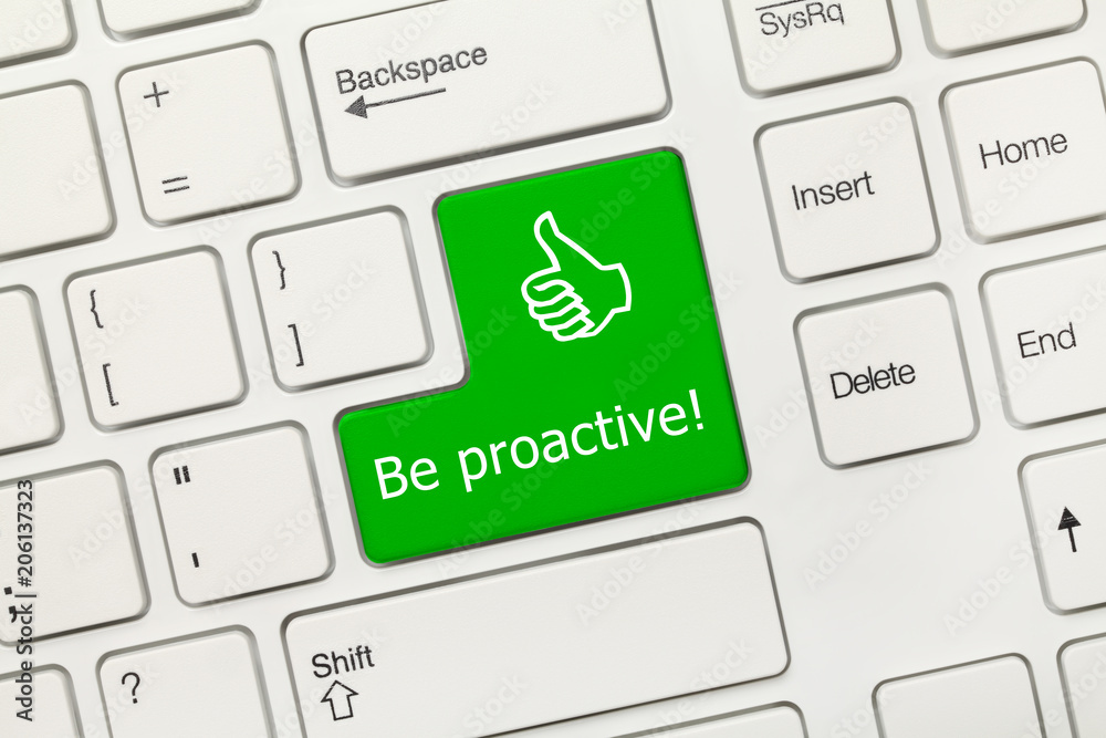 White conceptual keyboard - Be proactive (green key) - obrazy, fototapety, plakaty 