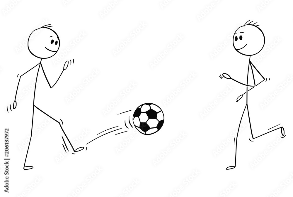 Cartoon stick man drawing conceptual illustration of two football or soccer players kicking, playing or training with the ball. Stock Vector | Adobe Stock Cartoon stick man drawing conceptual illustration of two football or soccer players kicking, playing or training with the ball. Stock Vector | Adobe Stock