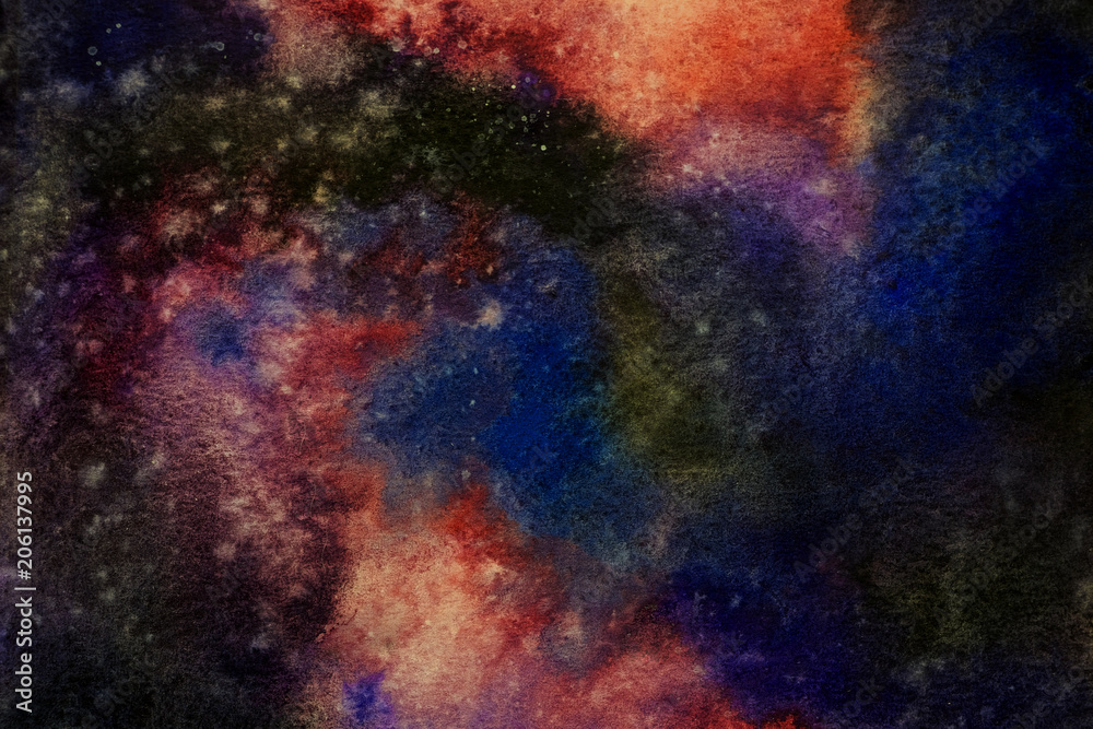 Watercolor painting space background, Abstract galaxy watercolor hand painting,Cosmic nNight with star textured background