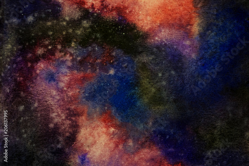 Watercolor painting space background, Abstract galaxy watercolor hand painting,Cosmic nNight with star textured background