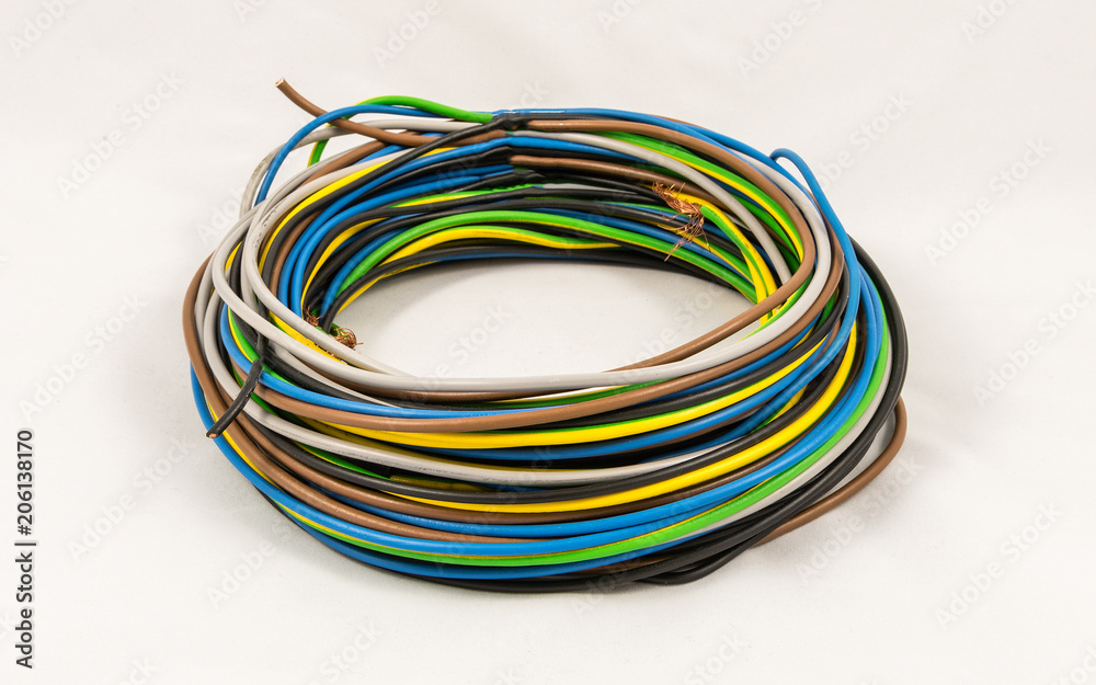Roll of multicolored electric cables