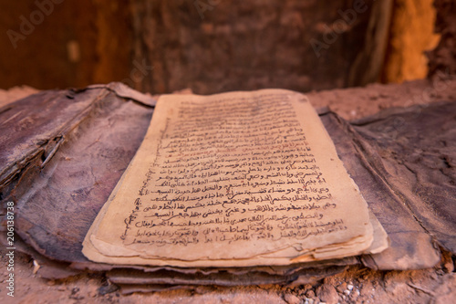 Ancient arabic scripture in historic house at world hertiage site Walata, Mauritania