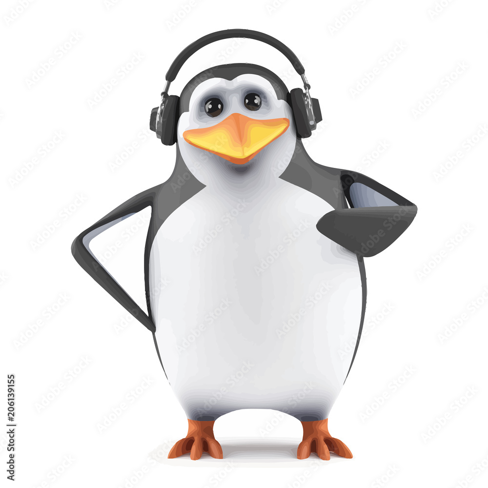 Obraz premium 3d Penguin headphones