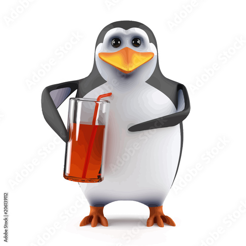 3d Penguin enjoys a drink