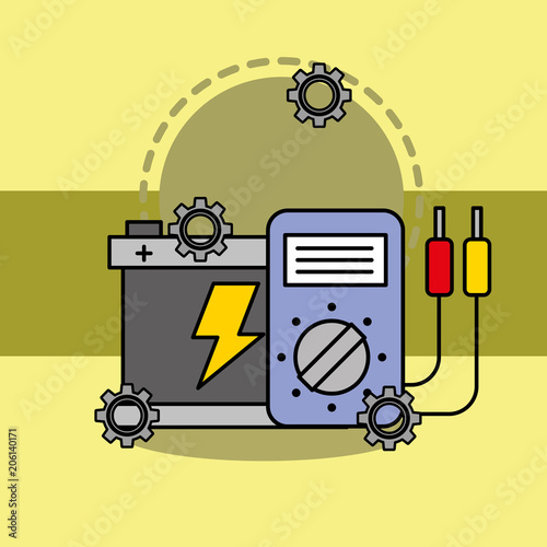 car service maintenance battery and electrical technician vector illustration