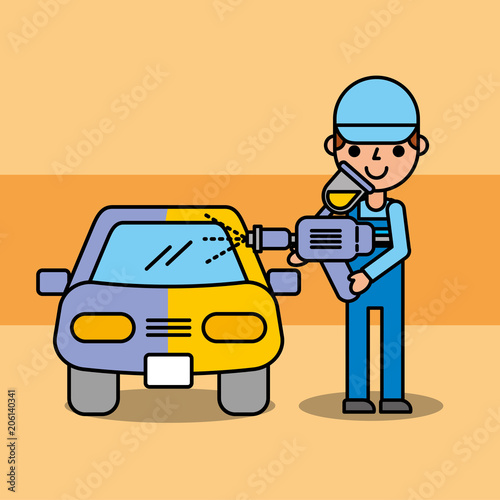 auto mechanic painting car equipment service vector illustration