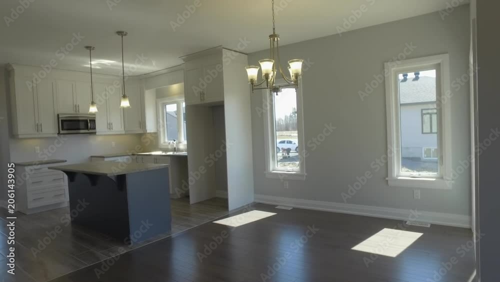 model home empty main floor living room kitchen 4k model home empty main floor living room kitchen 4k