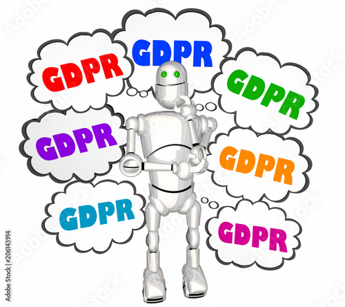 GDPR Robot Thinking Data Protection Rules Laws 3d Illustration photo