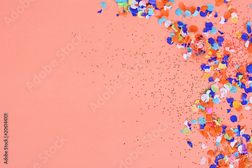 Top view of colorful party confetti background