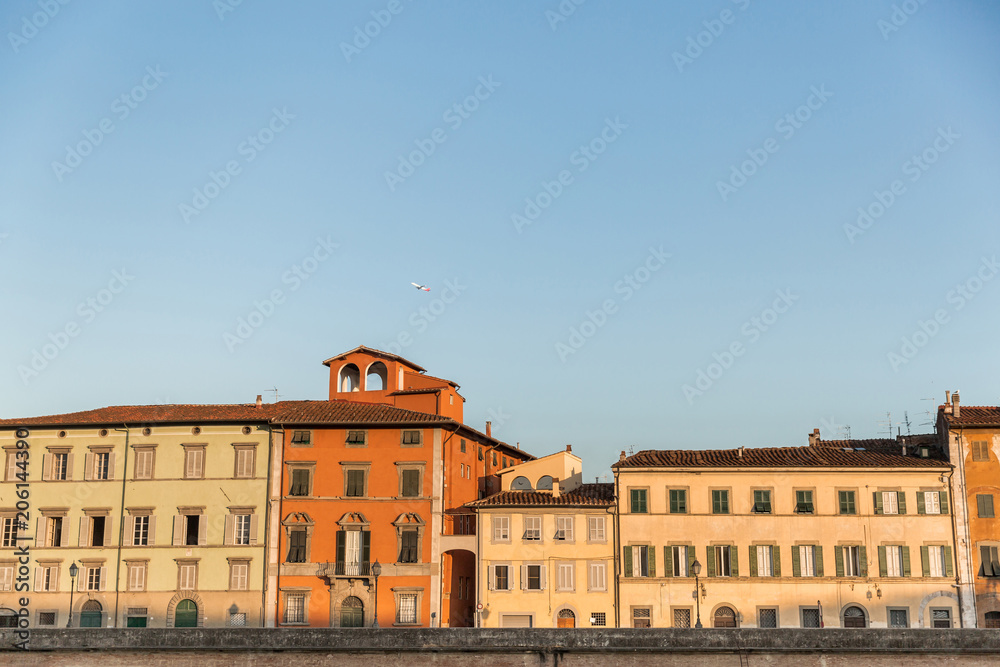 landmark with ancient buildings in historical city, Pisa, Italy