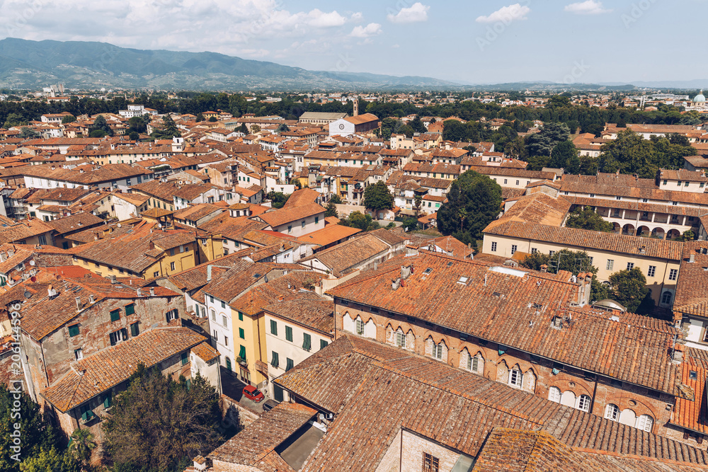 aerial view of roofs of old city, Pisa, Italy