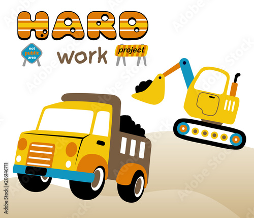 vector cartoon illustration of construction vehicles