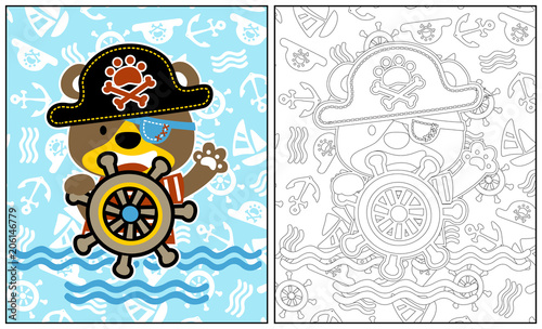 coloring page or book with funny pirate