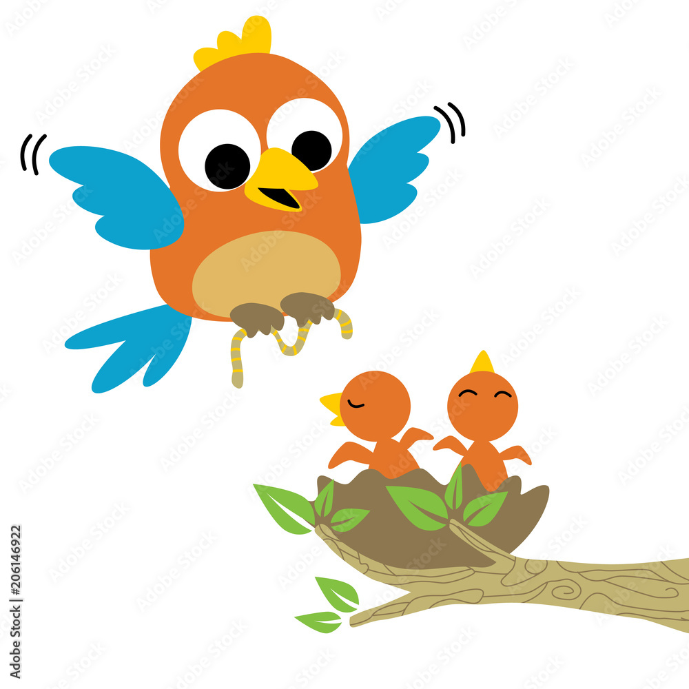 Happy bird family, vector cartoon illustration Stock Vector | Adobe Stock