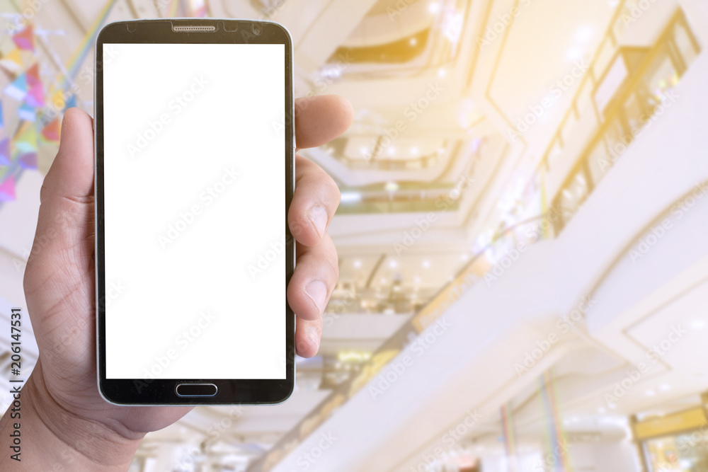 mockup display mobile phone in hand with blurred background mockup display mobile phone in hand with blurred background