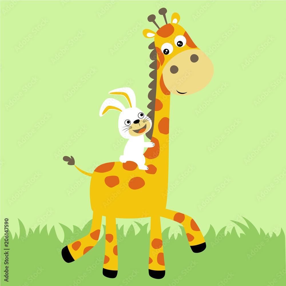 vector cartoon illustration of giraffe and rabbit vector cartoon illustration of giraffe and rabbit