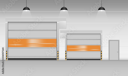 High speed rolling door of storage warehouse., Shutter door, Vector, Illustration.