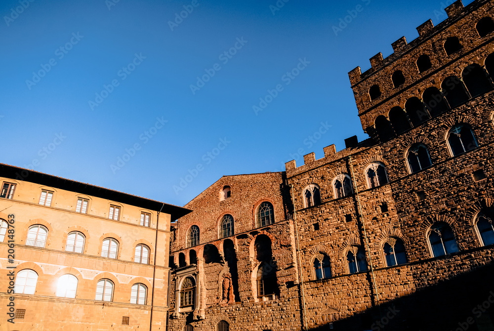 beautiful ancient historic architecture against blue sky, florence, italy