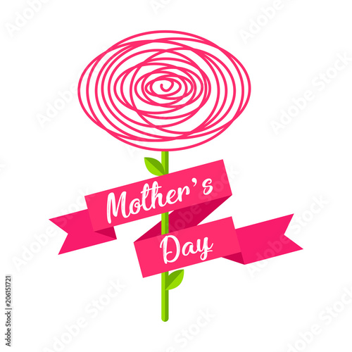 Flower with a ribbon and text. Mother day