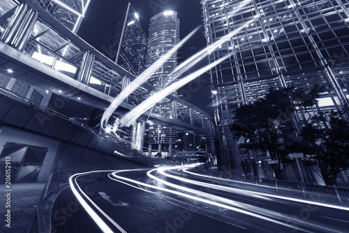 Night traffic in midtown of Hong Kong city