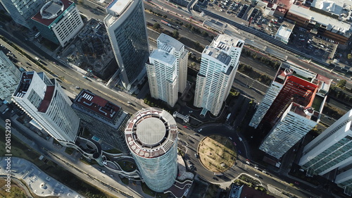 Aerial view of Santa Fe Mexico buildings and skyscrapers with mountain as background 