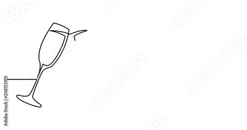 Self drawing animation of continuous line drawing of two glasses of champagne
