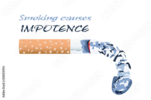 Vector Illustration Concept Art of A Burning Cigarette with Ashes As A Symbol of Penis Impotence or Erectile Dysfunction.  The Anti-Tobacco Advertising for The World No Tobacco Day  on May 31.