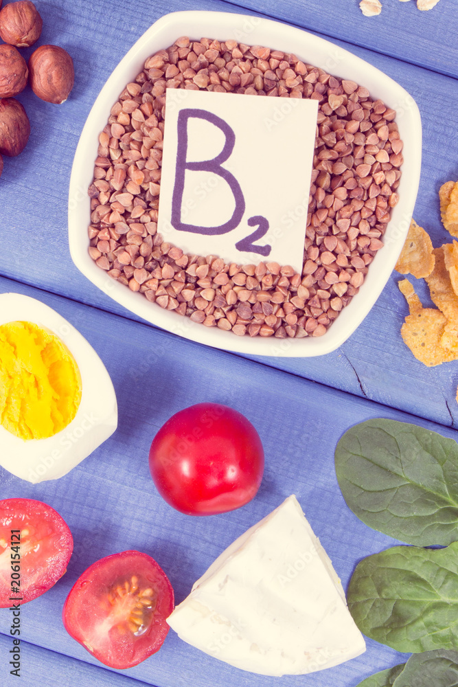 Healthy ingredients as source minerals, vitamin B2 and dietary fiber, nutritious eating concept Healthy ingredients as source minerals, vitamin B2 and dietary fiber, nutritious eating concept