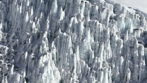Zoom out of the giant icefall Khumbu at the foot of Mount Everest (8848 m).