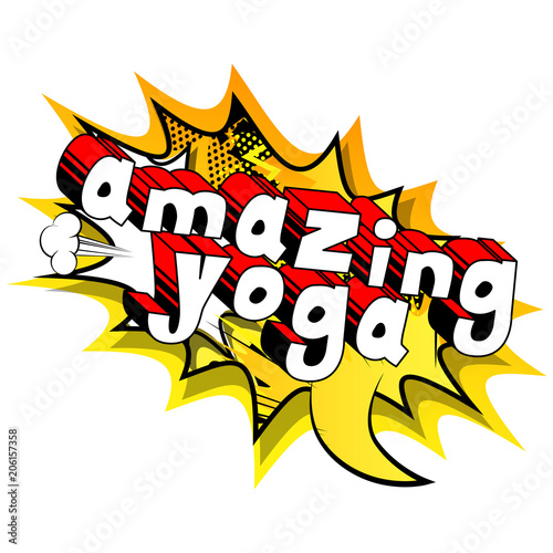 Amazing Yoga - Comic book style phrase on abstract background.