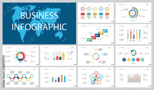 Colorful teamwork or marketing concept infographic charts set