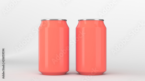 Two small red aluminum soda cans mockup on white background