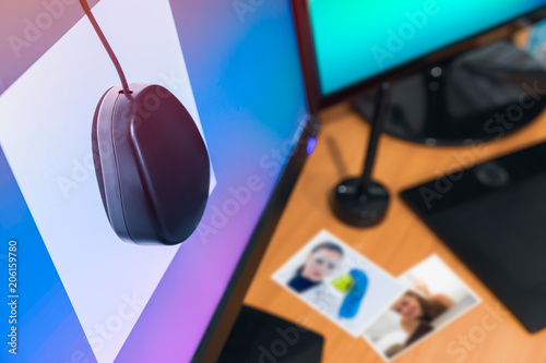 Bilde på lerret Calibrate Your Monitor concept: Computer screen colors calibration process for professional digital artist