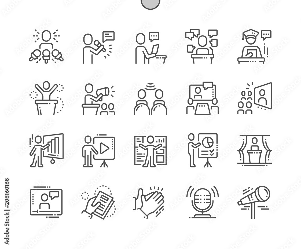 Public Speech Well-crafted Pixel Perfect Vector Thin Line Icons 30 2x Grid for Web Graphics and Apps. Simple Minimal Pictogram Public Speech Well-crafted Pixel Perfect Vector Thin Line Icons 30 2x Grid for Web Graphics and Apps. Simple Minimal Pictogram
