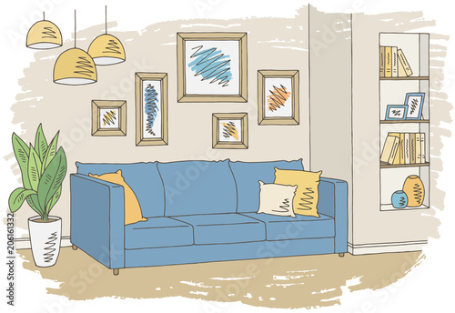 Living room graphic color interior sketch illustration vector