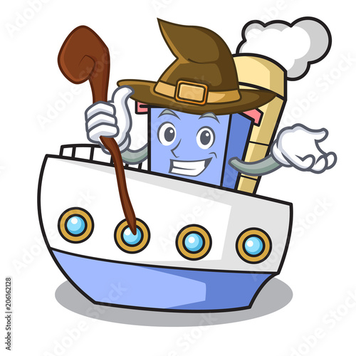 Witch ship mascot cartoon style