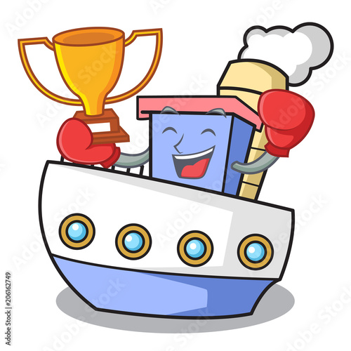 Boxing winner ship mascot cartoon style