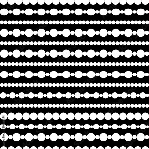 Black and white simple round beads necklace, seamless pattern, vector