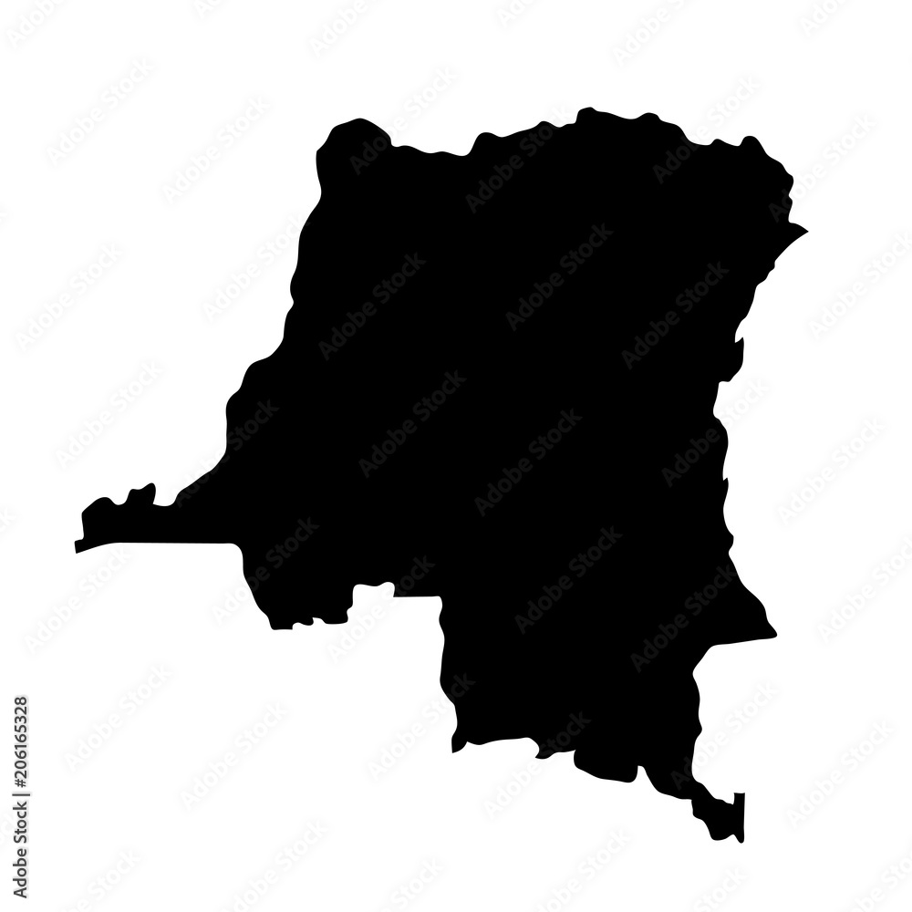 black silhouette country borders map of Democratic Republic Of The Congo on white background. Contour of state. Vector illustration