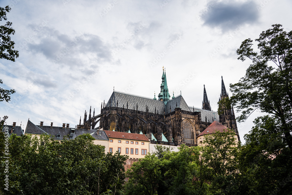 Outdoor view of St. Vitus Cathedral in Prague