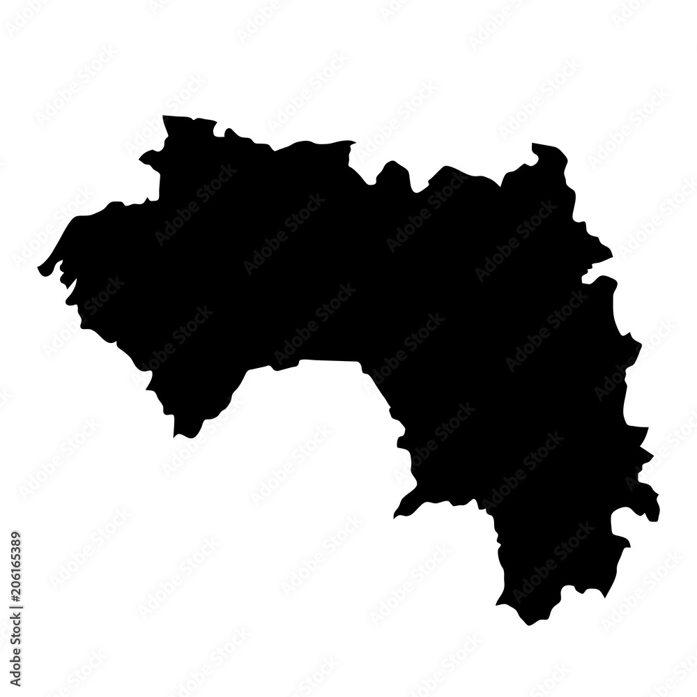 black silhouette country borders map of Guinea on white background ...
