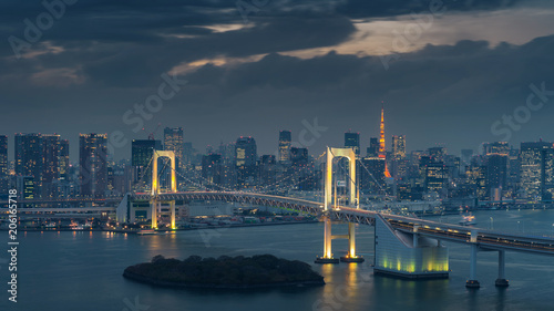 Tokyo skyline with Rainbow bridge and Tokyo tower. Tokyo  Japan.