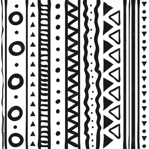 Tribal patterns line hand drawn doodle style isolated on white background. Vector illustration.