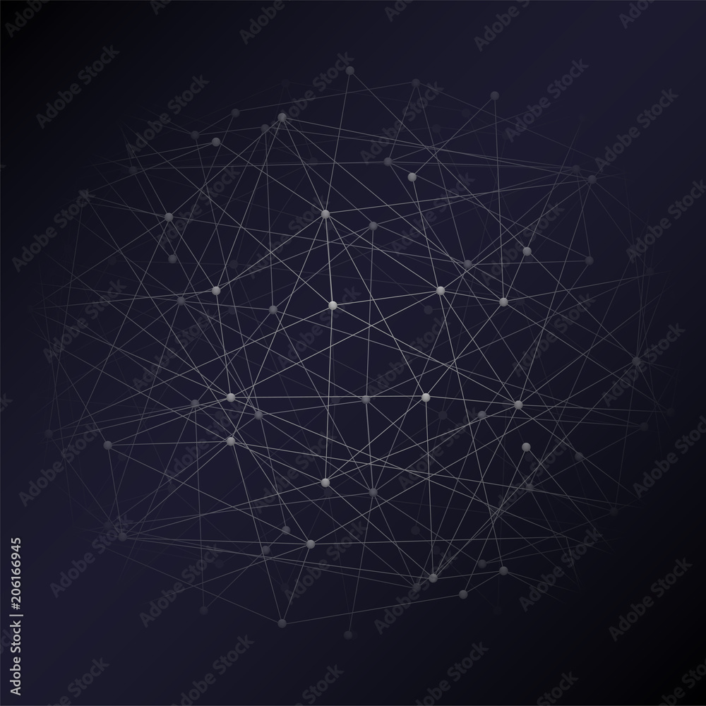 Abstract Digital background of Science or Blockchain. Molecules or blocks are connected. Square format. Vector Illustration.