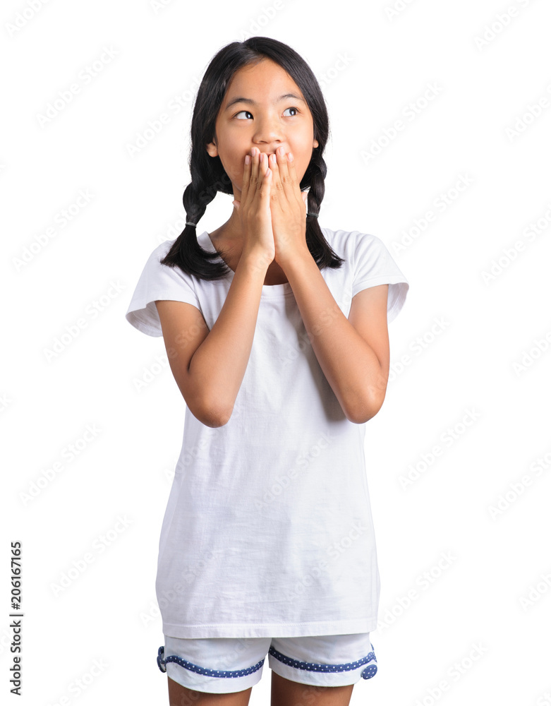 Portrait of a surprised young girl with hands over her mouth isolated on white background Portrait of a surprised young girl with hands over her mouth isolated on white background