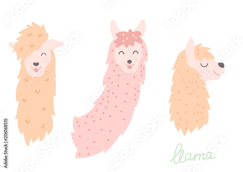 Vector set of llamas in pastel