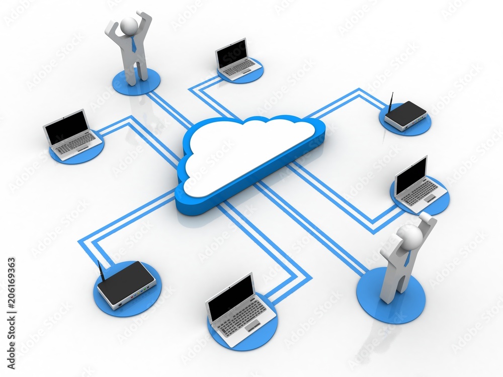 3d rendering Cloud online storage icons with laptop 3d rendering Cloud online storage icons with laptop